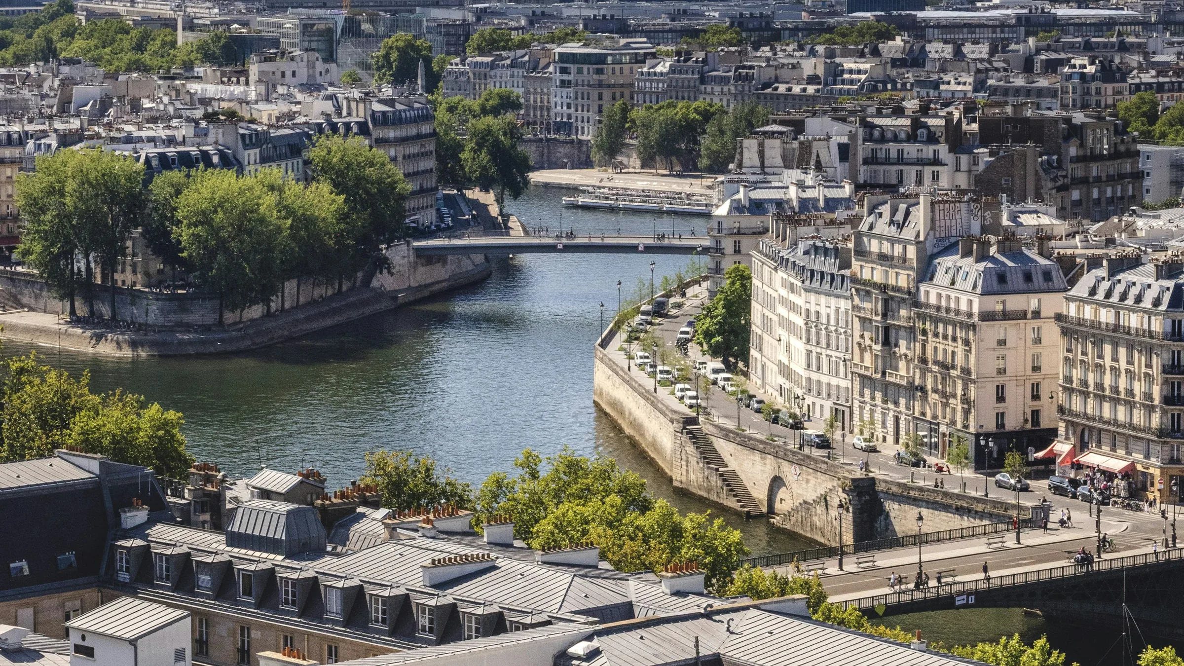 Paris cityscape with Seine and historic buildings